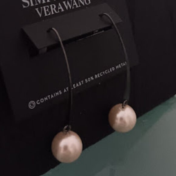 Vera Wang Jewelry - VERA WANG Mod/Contemporary Gunmetal Ivory Pearl Drop Threader Earrings**NEW!